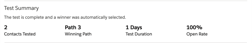 Test Summary in Marketing Cloud Journey Builder Path Optimizer 